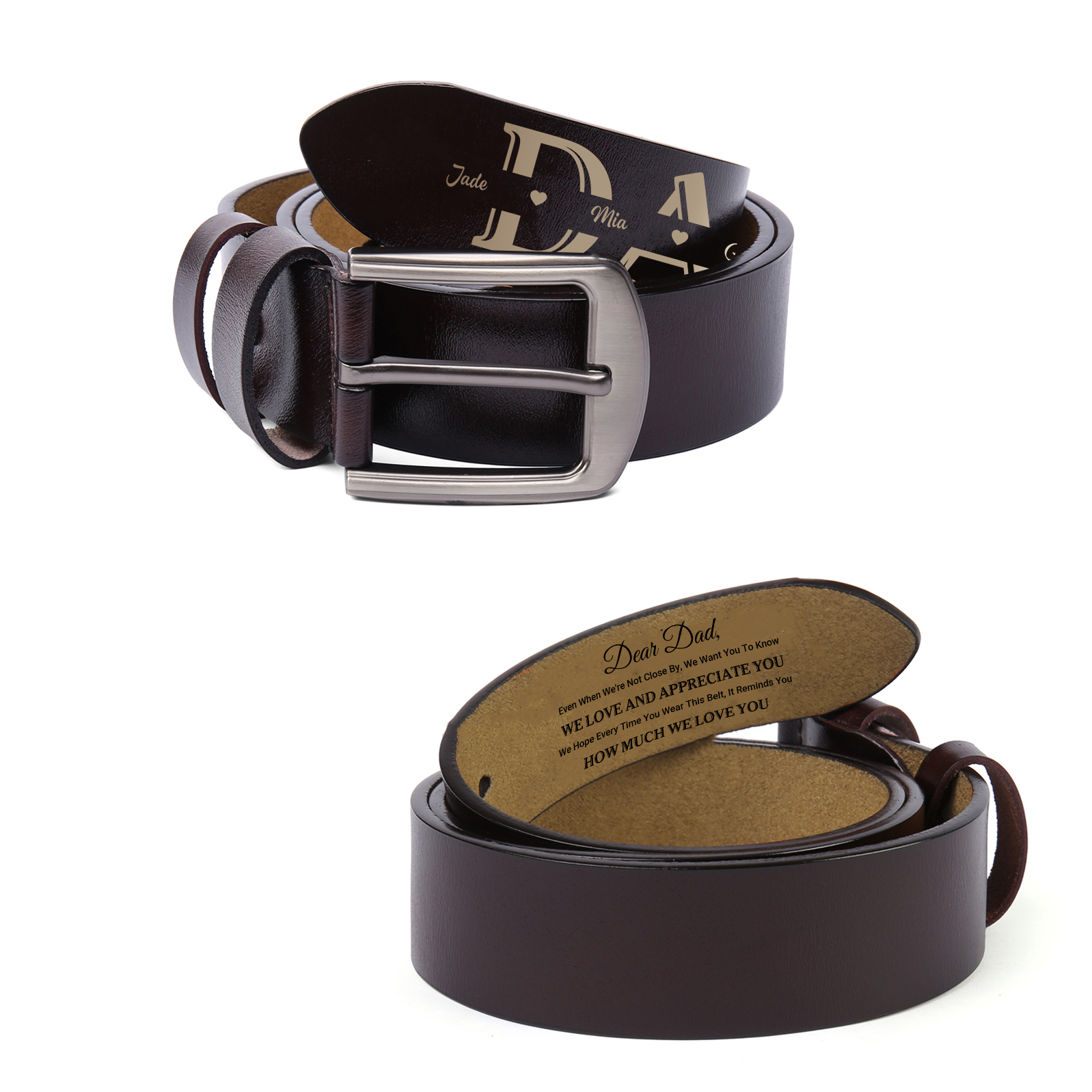 [Copy]Personalised Genuine Leather Belt Engraved Names Men's Belt for Him
