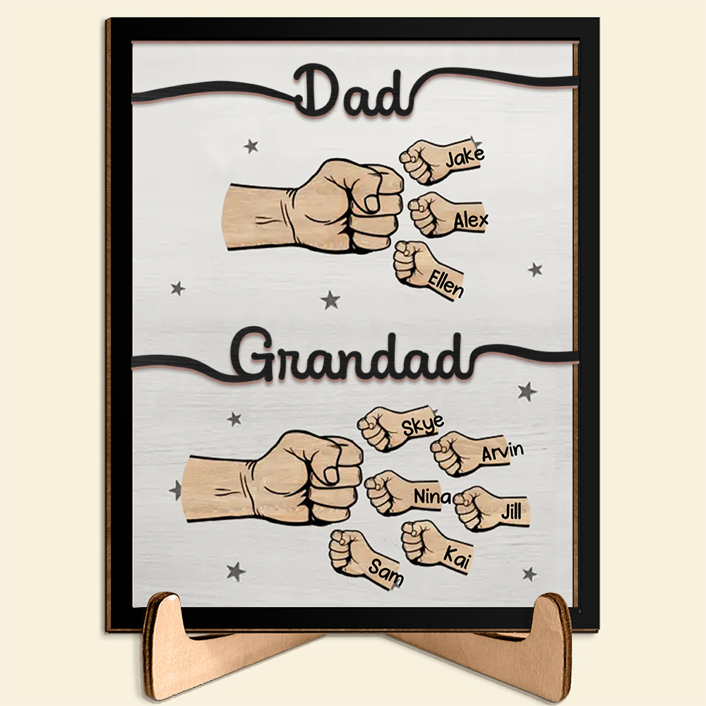 2-14 Names Personalised Fist Bump Wooden Ornaments Gift for Grandad/Dad