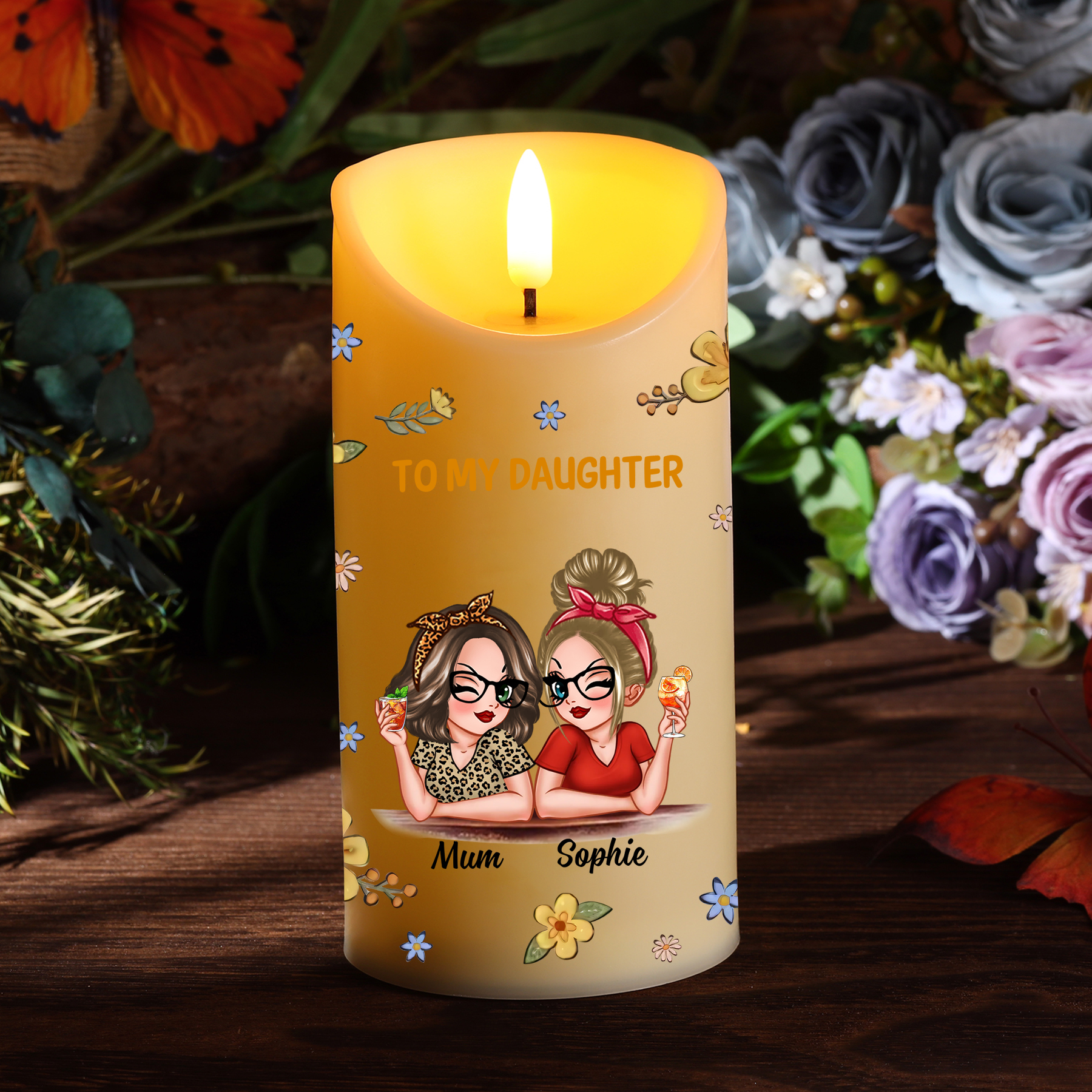 Personalised LED Candle from Mum to Daughter – Custom Names with Heartfelt Message | Jessemade