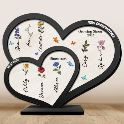 Personalised Flowers Acrylic Heart Plaque Custom 1 Text & 1–10 Names Ornament Gifts for Nan/Mum | Jessemade