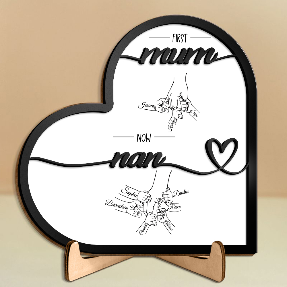 Personalised “First Mum, Now Grandma” Wooden Heart Sign – Custom Names Plaque for Mother’s Day | Jessemade