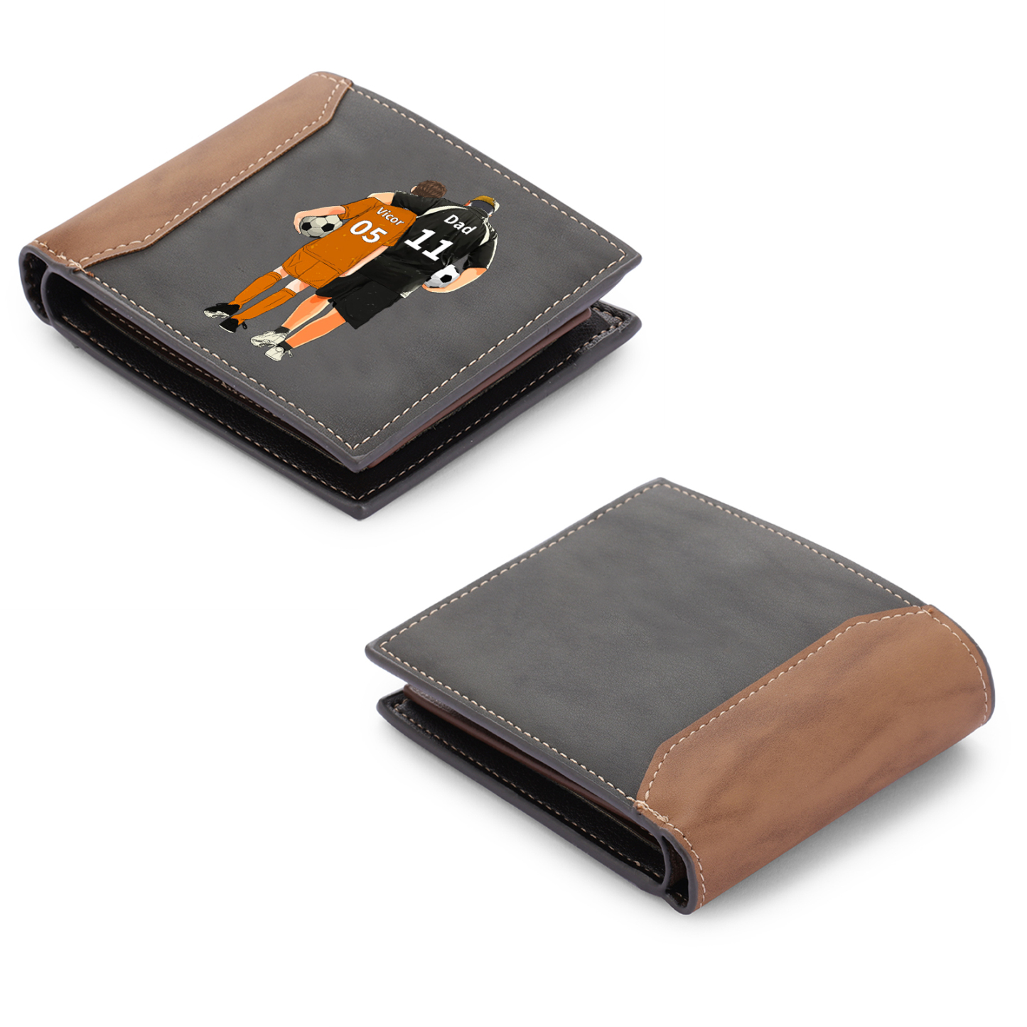 Custom Father & Child Wallet – Personalised Name & Number Gift for Dad - Soccer Sports Fan Wallet | Jessemade