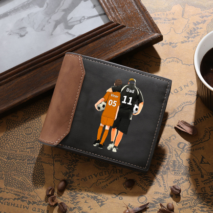 Custom Father & Child Wallet – Personalised Name & Number Gift for Dad - Soccer Sports Fan Wallet | Jessemade