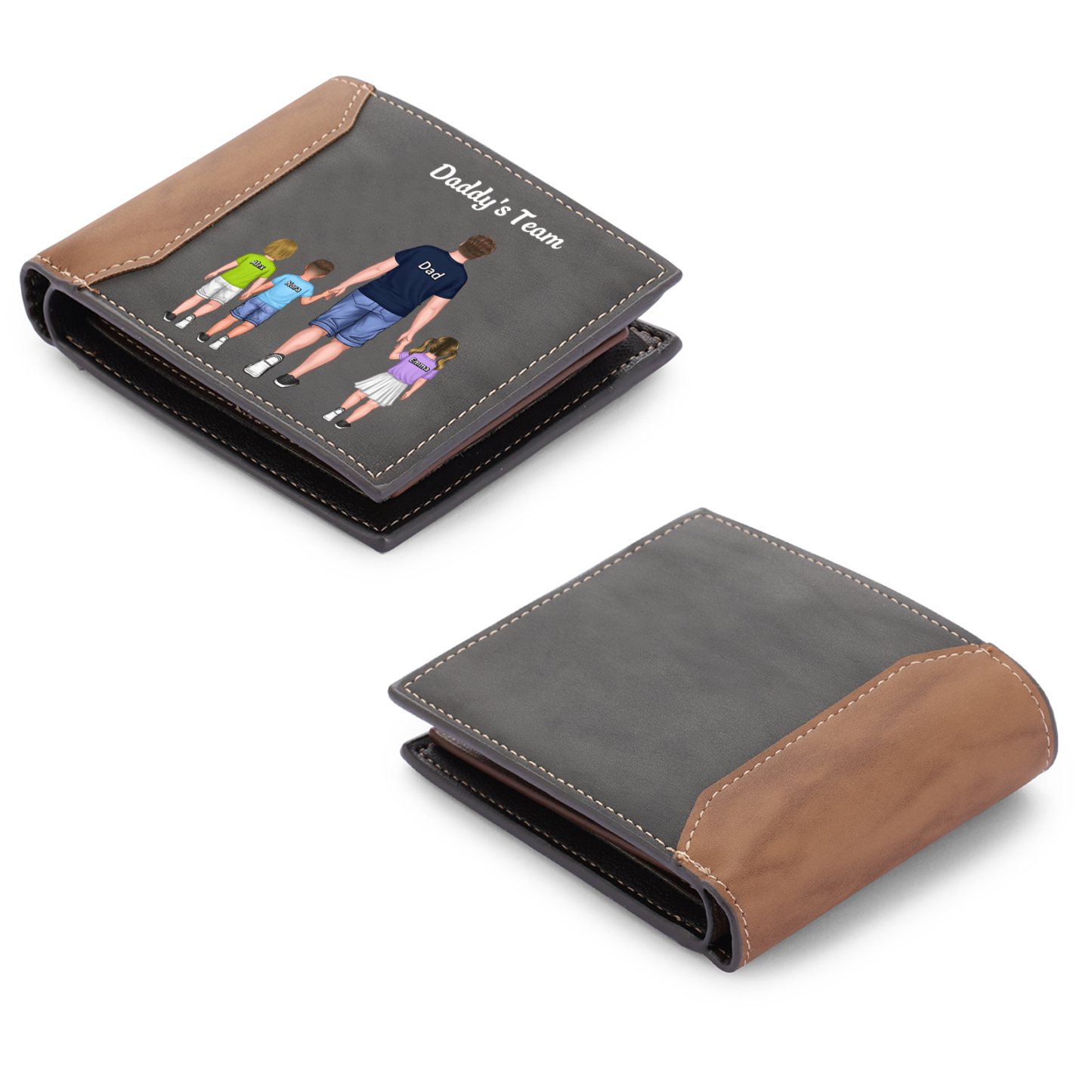 Custom Father & Child Wallet – Personalized “Daddy’s Team” with Names Leather Wallet | Jessemade