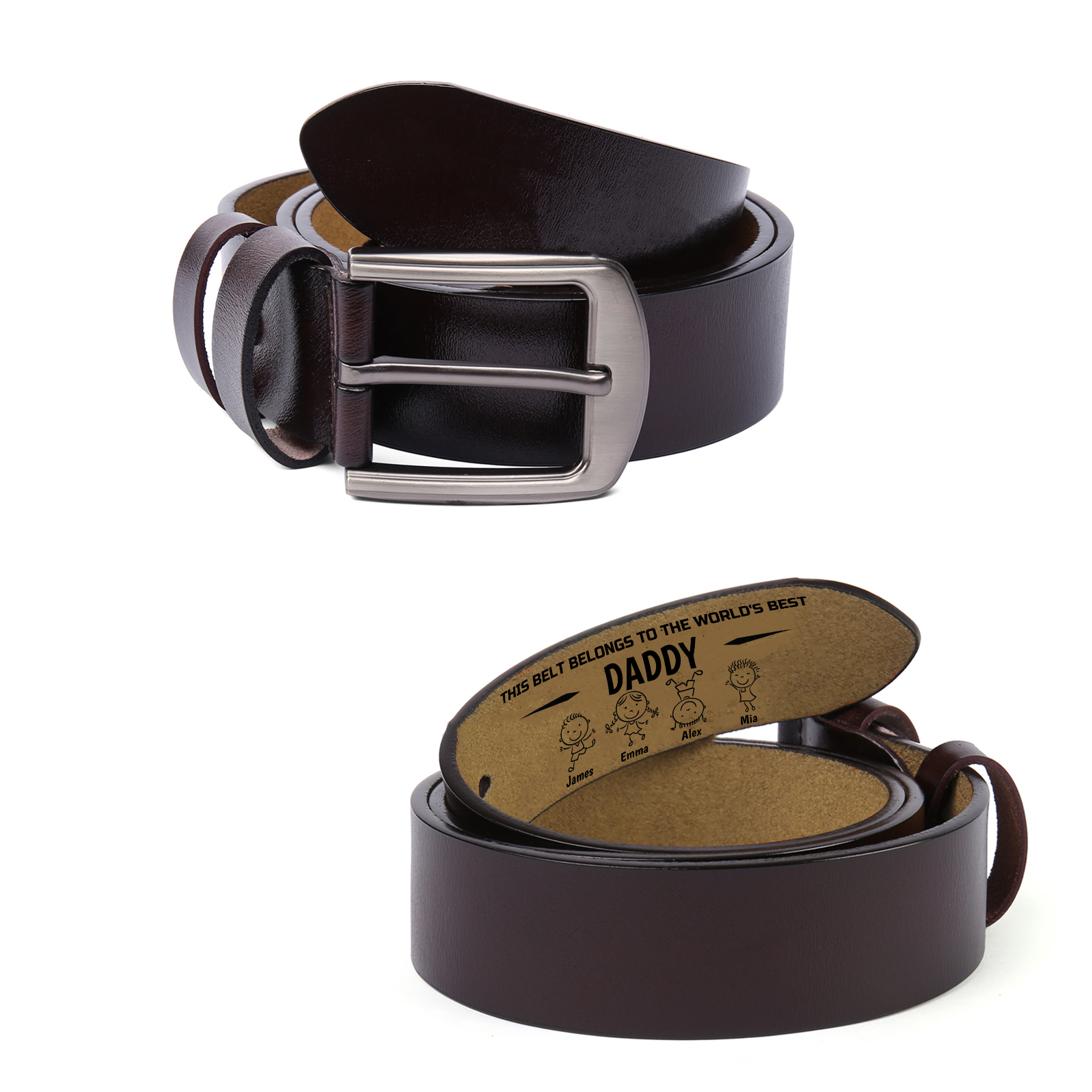 Engraved “Daddy” Belt – Custom Kids’ Names & Figures Personalised Leather Belt Gift for Father’s Day or Birthday | Jessemade