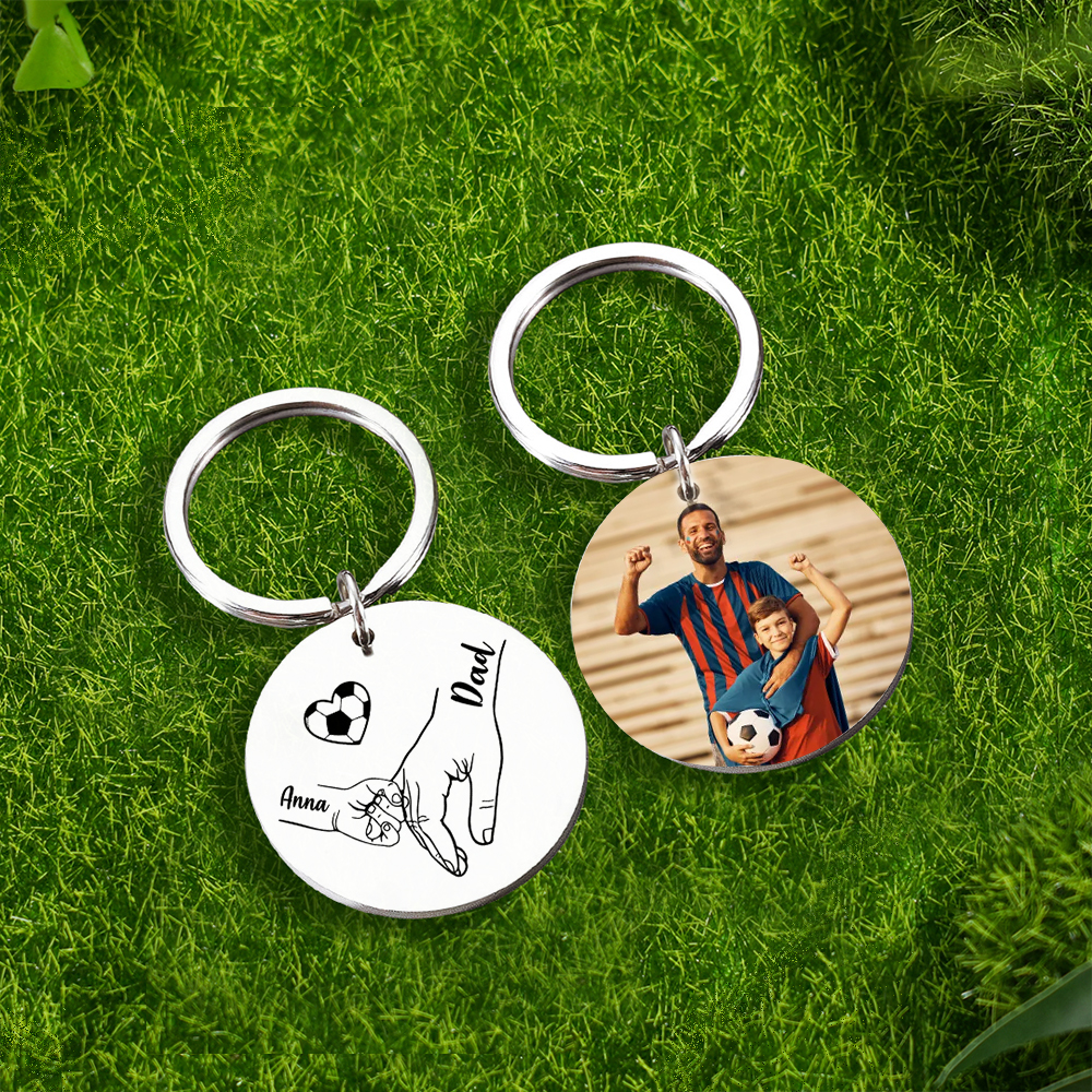 Personalised 2 Names & 1 Photo Keychain – Custom Names & Football Desi