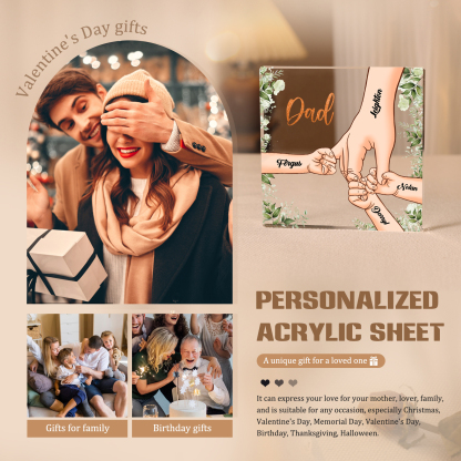 4 Names & 1 Text Personalised Acrylic Plaque for Dad - Custom Holding Hands Father's Day Gift | Jessemade
