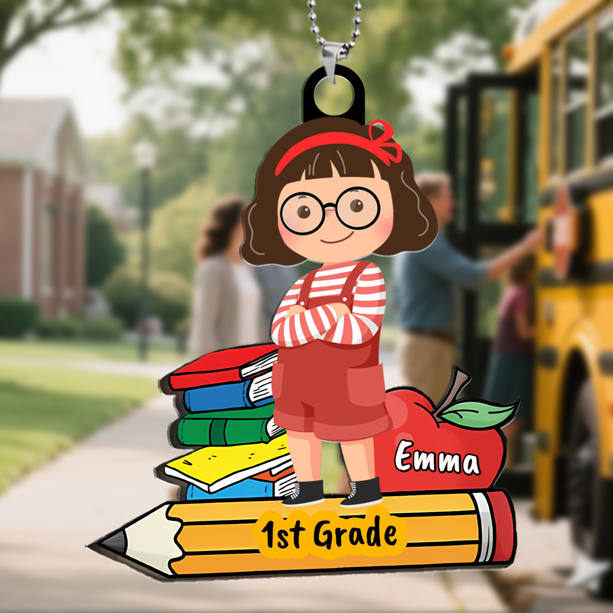 Personalized 1 Name Kids Stainless Steel Keyring, Custom Dinosaur Keychain Accessories School Bag Accessories