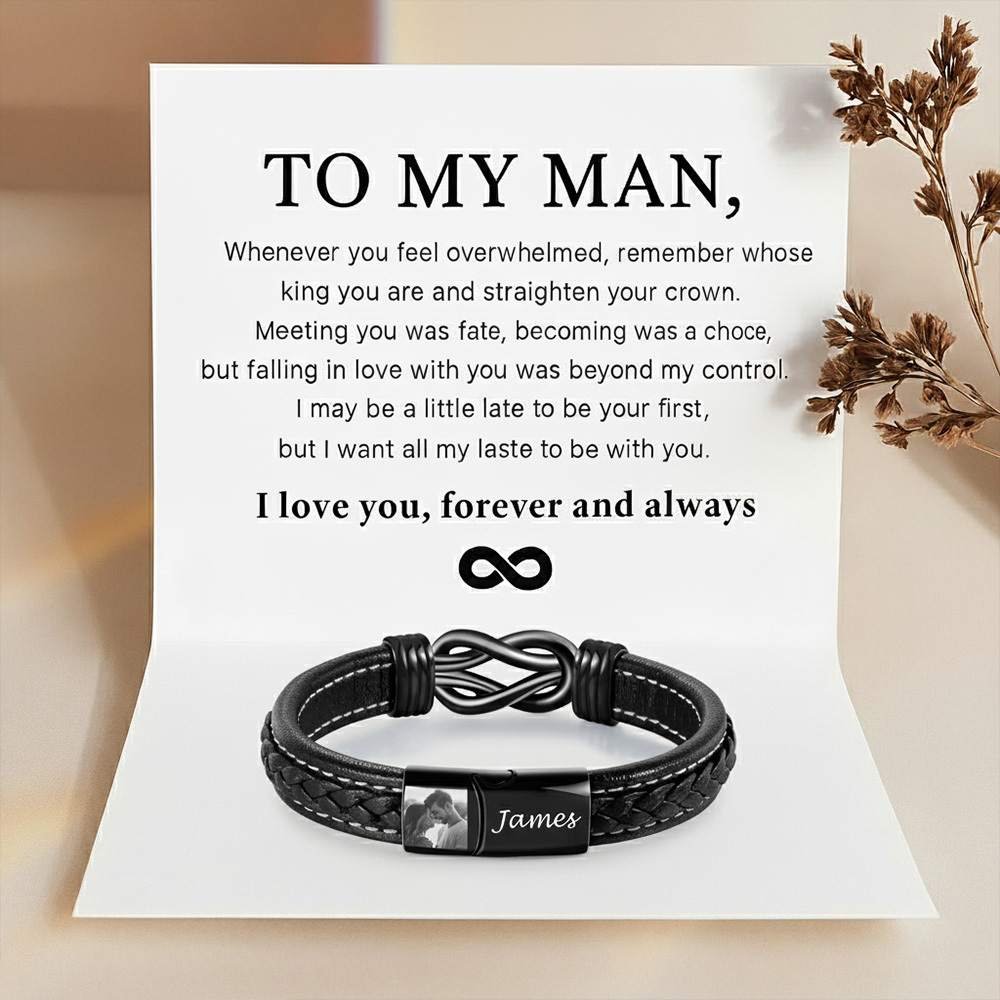 Personalised Men's Infinity Leather Photo Bracelet