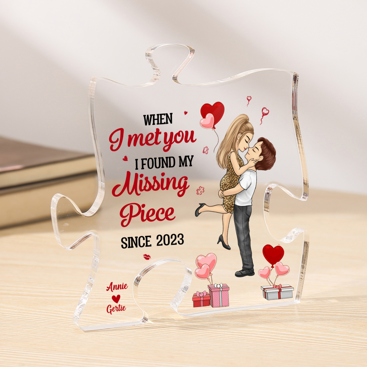Jessemade UK Personalized Acrylic Puzzle Plaque Custom 2 Names & 1 Year Ornament Couple Gift - When I Met You, I Found My Missing Piece 20.99