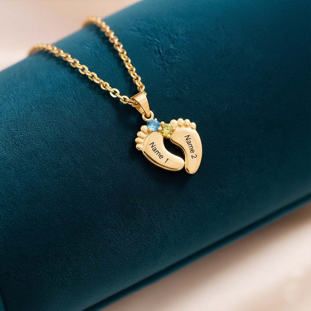 Personalised Baby Foot Necklace Gift Set With Rose BoXFor Mother/Her