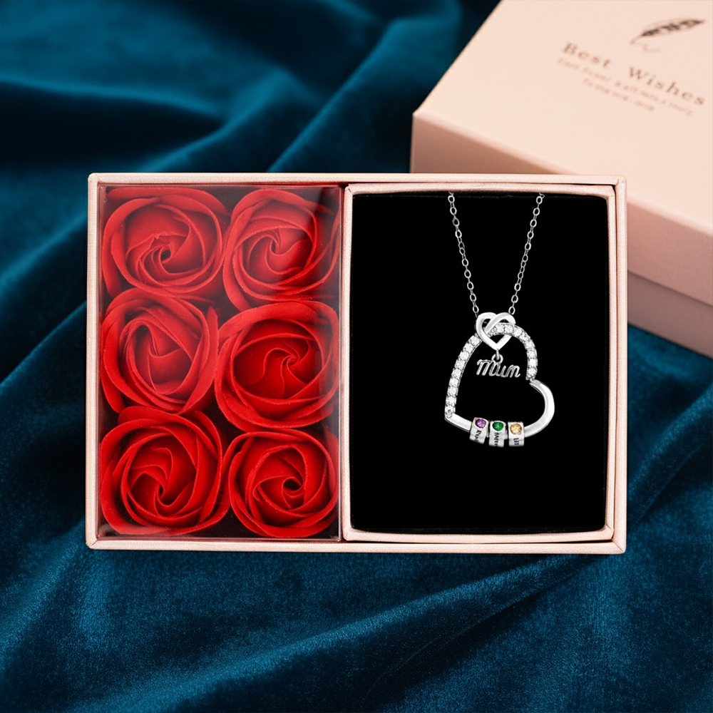 Personalised Mum Birthstone Heart Necklace With 1-5 Names