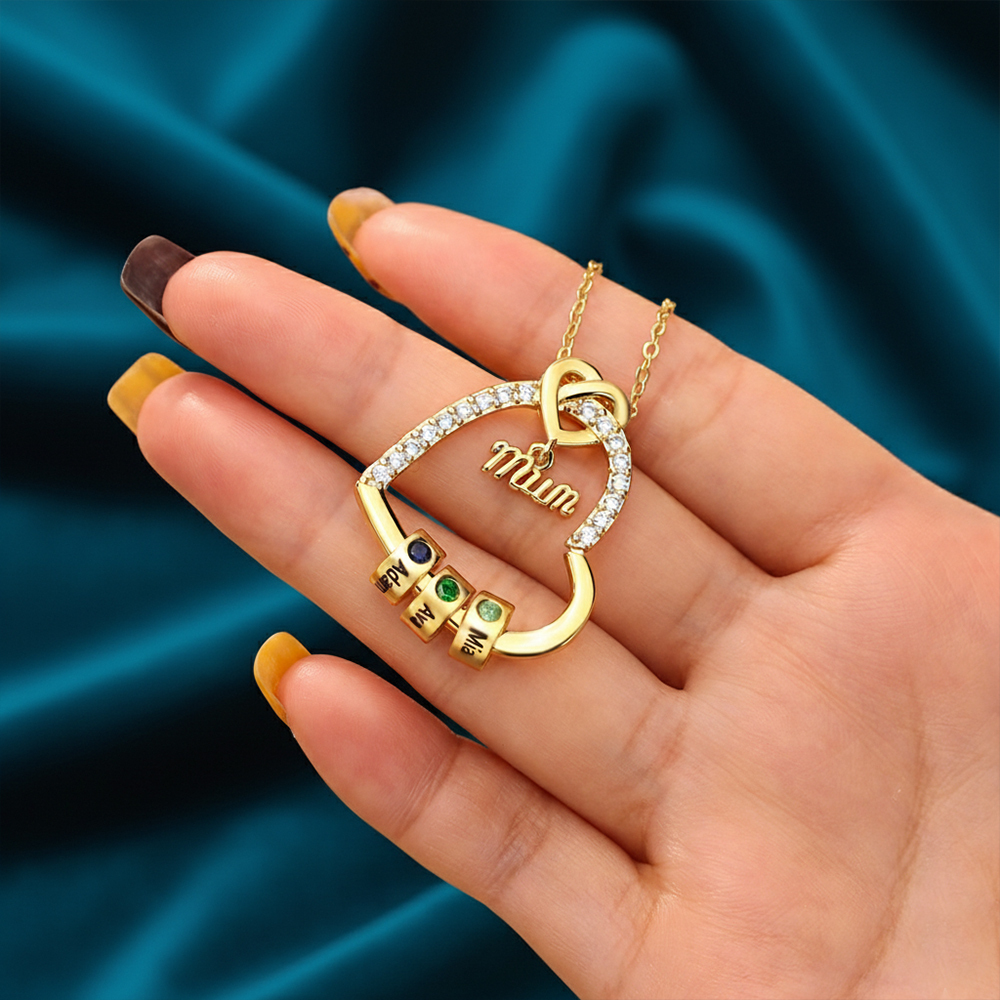 Personalised Mum Birthstone Heart Necklace With 1-5 Names