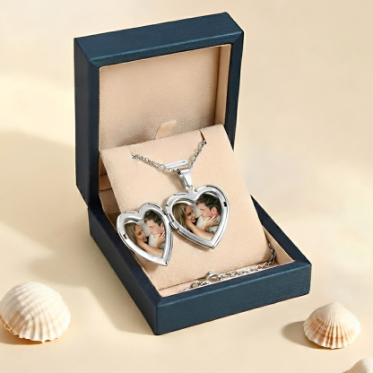 Personalised Heart Shaped Locket Necklace Custom with 2 Photos and 1 Text for Her | Jessemade