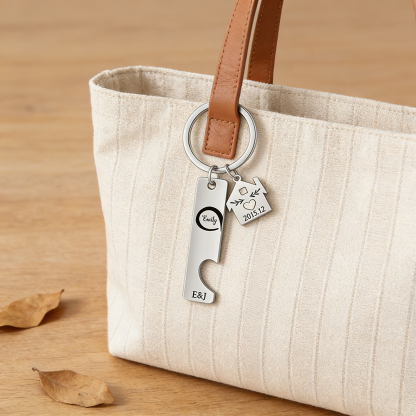 Personalised Letter Infinite Puzzle Couple Keyring Engrave Date Matching Couple Gifts, Special Gift For Him/Her