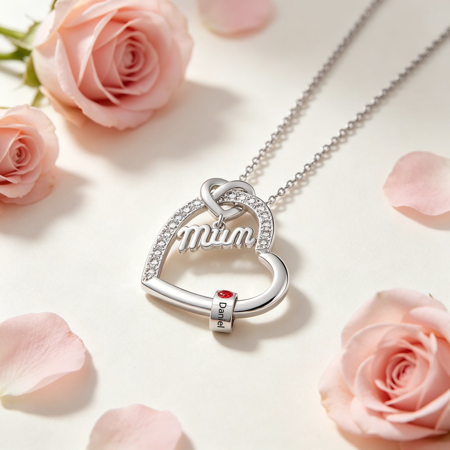 Personalised Mum Birthstone Heart Necklace With 1-5 Names