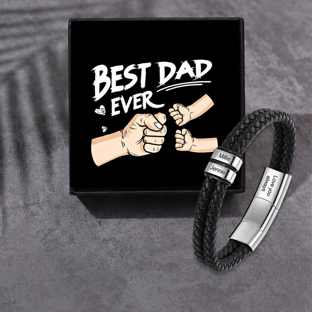 Personalised Men Bracelet with 2-6 Names & 1 Text-Custom Bracelet for Him | Jessemade