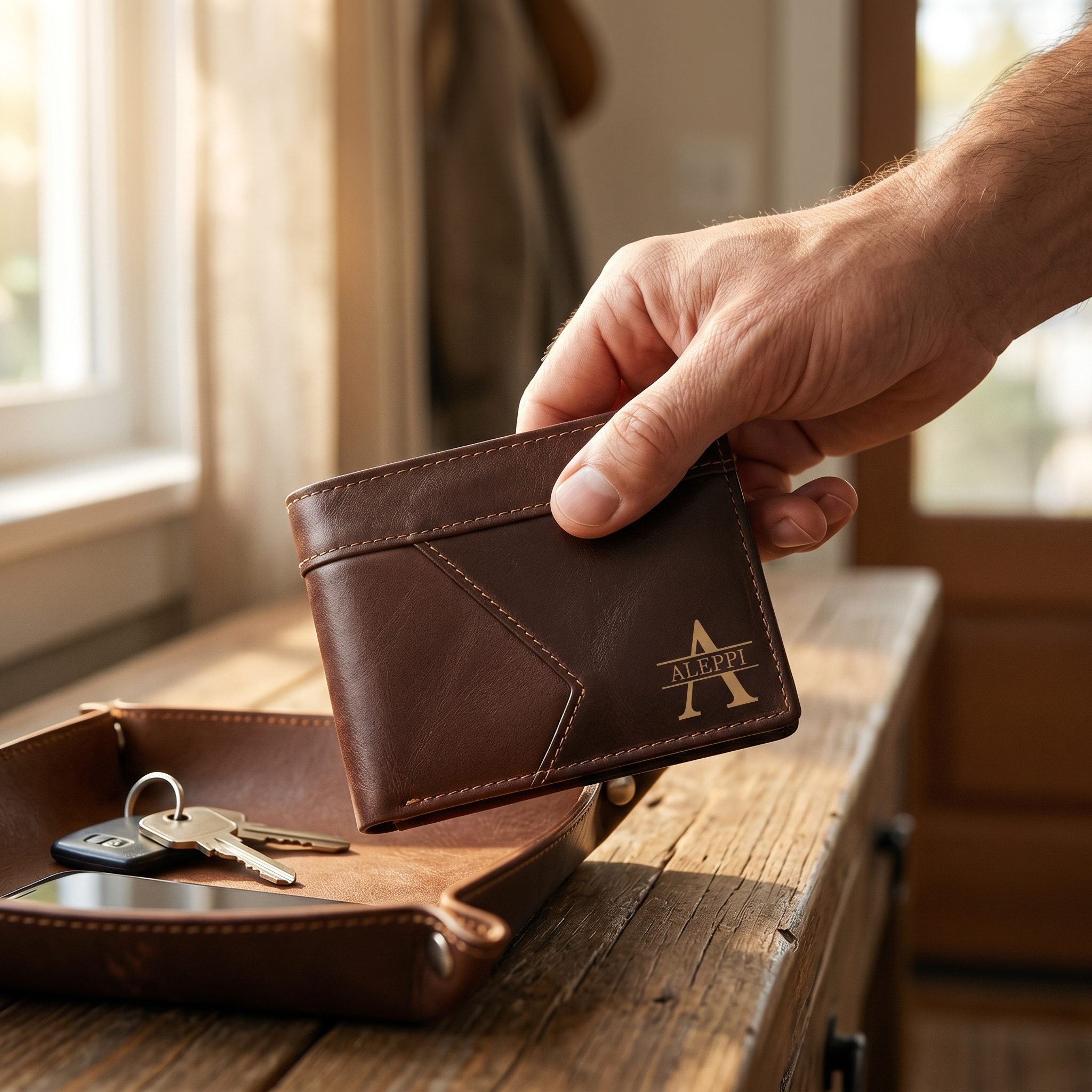 Personalised First  Layer Leather Men's Wallet - Custom Name and Letter Gift for Him | Jessemade