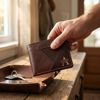 Personalised First  Layer Leather Men's Wallet - Custom Name and Letter Gift for Him | Jessemade