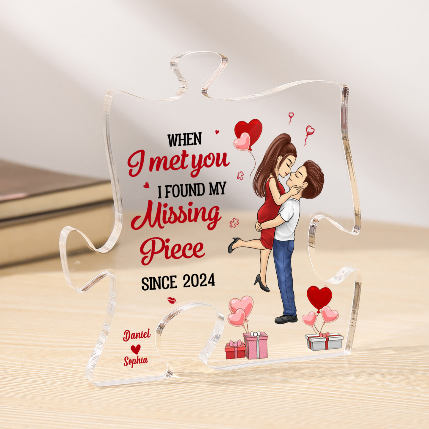 Personalized Acrylic Puzzle Plaque Custom 2 Names & 1 Year Ornament Couple Gift - When I Met You, I Found My Missing Piece