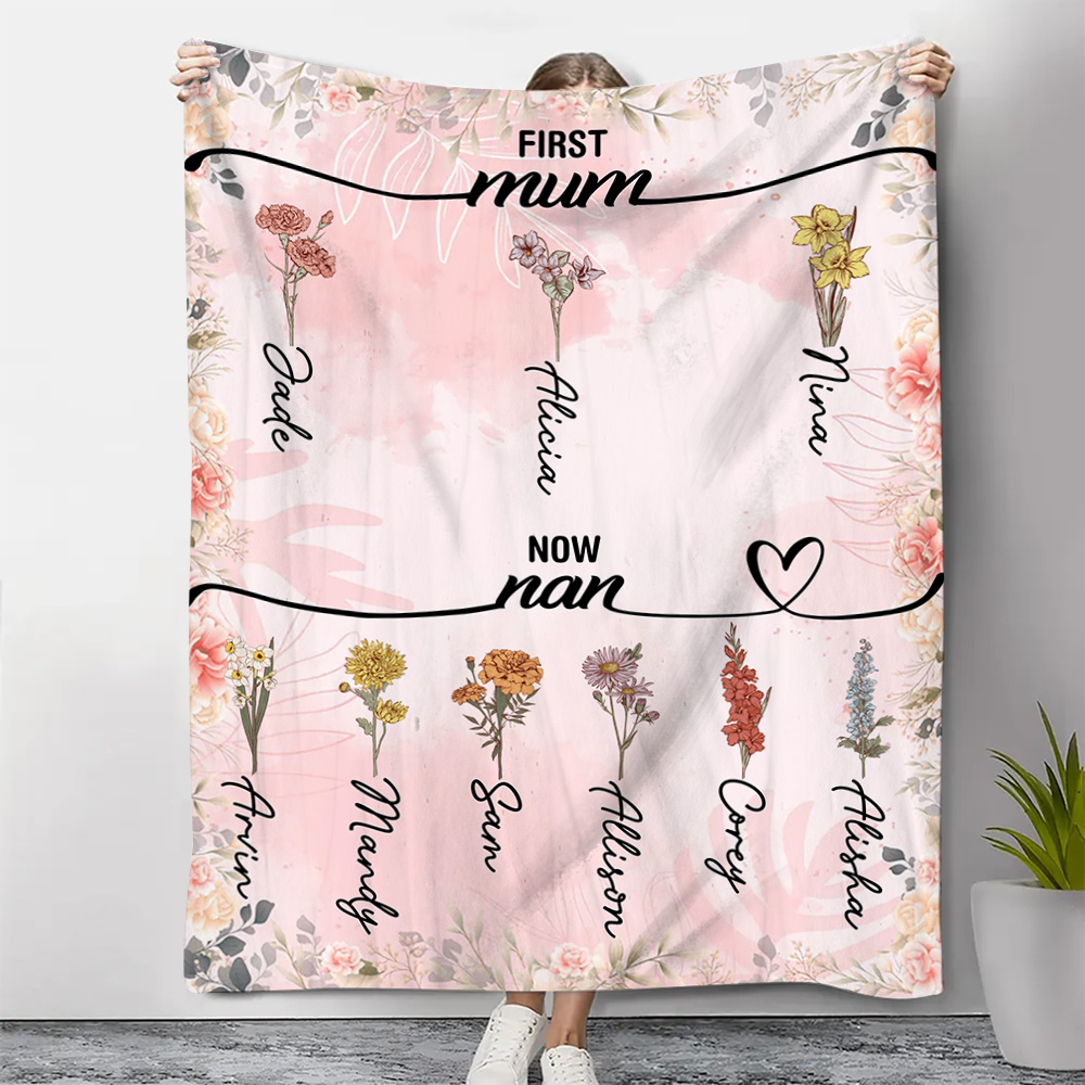 Personalized Family Blanket Custom 2-12 Name and Birth Flower Blanket - Gift for Nan/Mum | Jessmade
