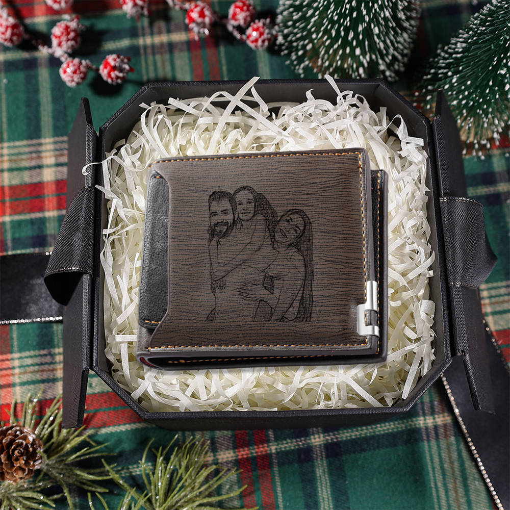 Personalised Leather Wallet Engraved Photo Short Wallet Custom Folding Wallet Gifts For Him