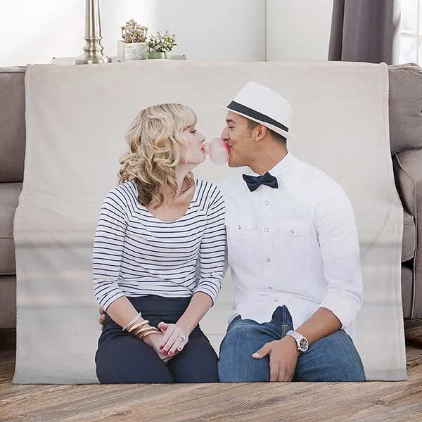 Personalized photo wool plaid blanket