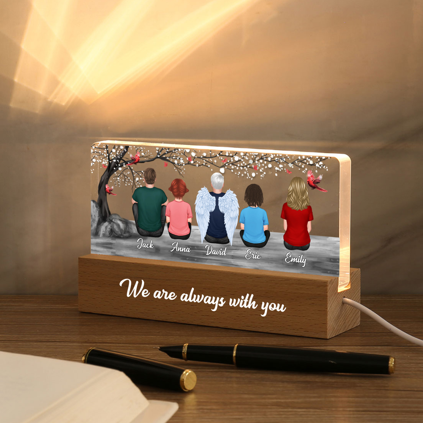 Personalised Angel Wings Memorial Night Light Desktop Decoration, Custom LED Lighting Bedroom Decoration