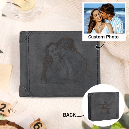 Personalised Men's Wallet with Custom Photo & Name & Letter PU Leather Wallet Couple Gift for Him | Jessemade