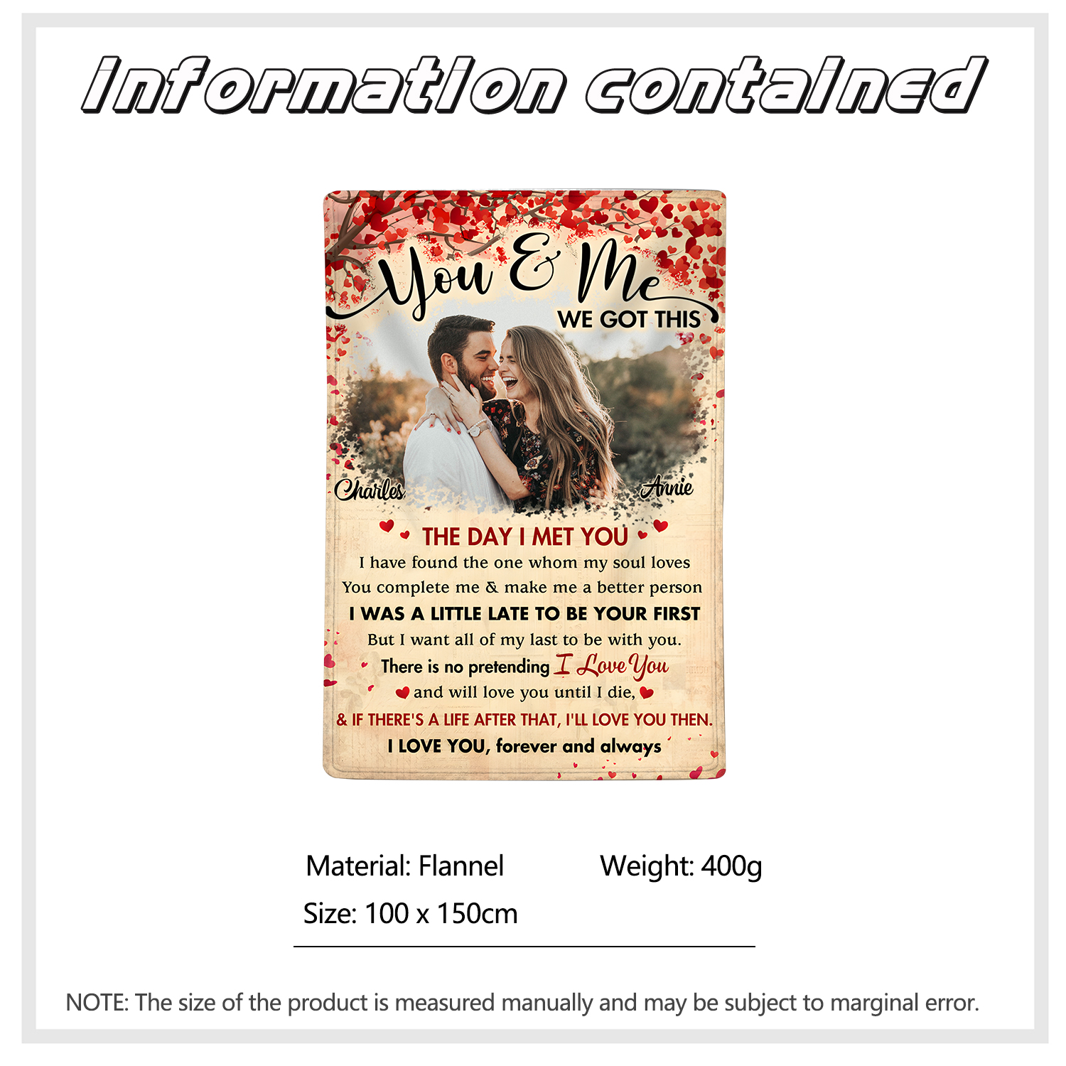 Personalised Couple Blanket -  Custom 2 Names & Photo Design - "You & Me, We Got This" - Valentine’s Day Gift for Him/Her | Jessemade