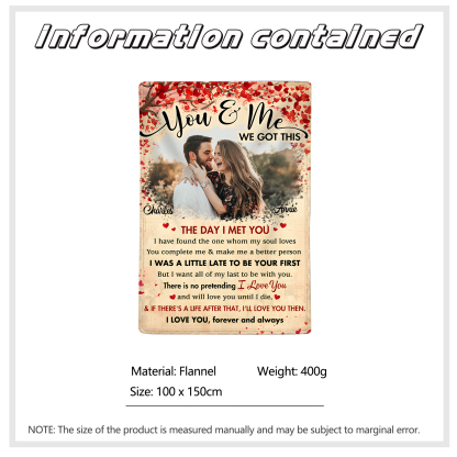 Personalised Couple Blanket -  Custom 2 Names & Photo Design - "You & Me, We Got This" - Valentine’s Day Gift for Him/Her | Jessemade
