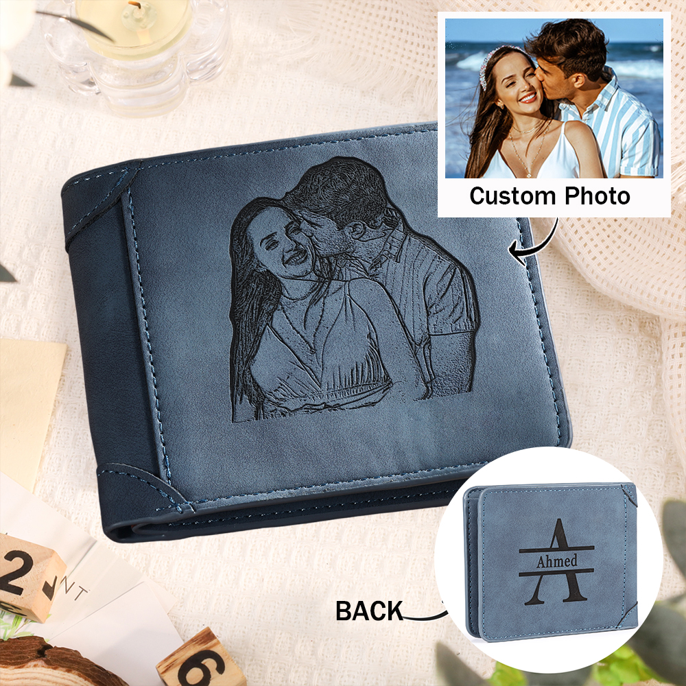 Personalised Men's Wallet with Custom Photo & Name & Letter PU Leather Wallet Couple Gift for Him | Jessemade