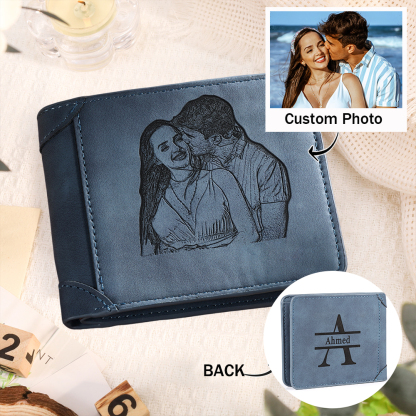 Personalised Men's Wallet with Custom Photo & Name & Letter PU Leather Wallet Couple Gift for Him | Jessemade