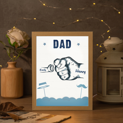 2 Names-Personalized Dad LED Light Fist Wooden Photo Frame -Custom Text & Names, Adjustable 3 Colors