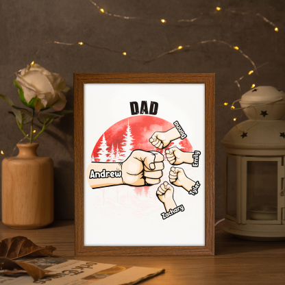 Jessemade UK 5 Names-Personalized Fist Dad LED Light Wooden Photo Frame -Custom Text & Names, Adjustable 3 Colors 27.99 t1-n5