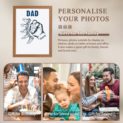 6 Names-Personalized Dad LED Light Fist Wooden Photo Frame -Custom Text & Names, Adjustable 3 Colors