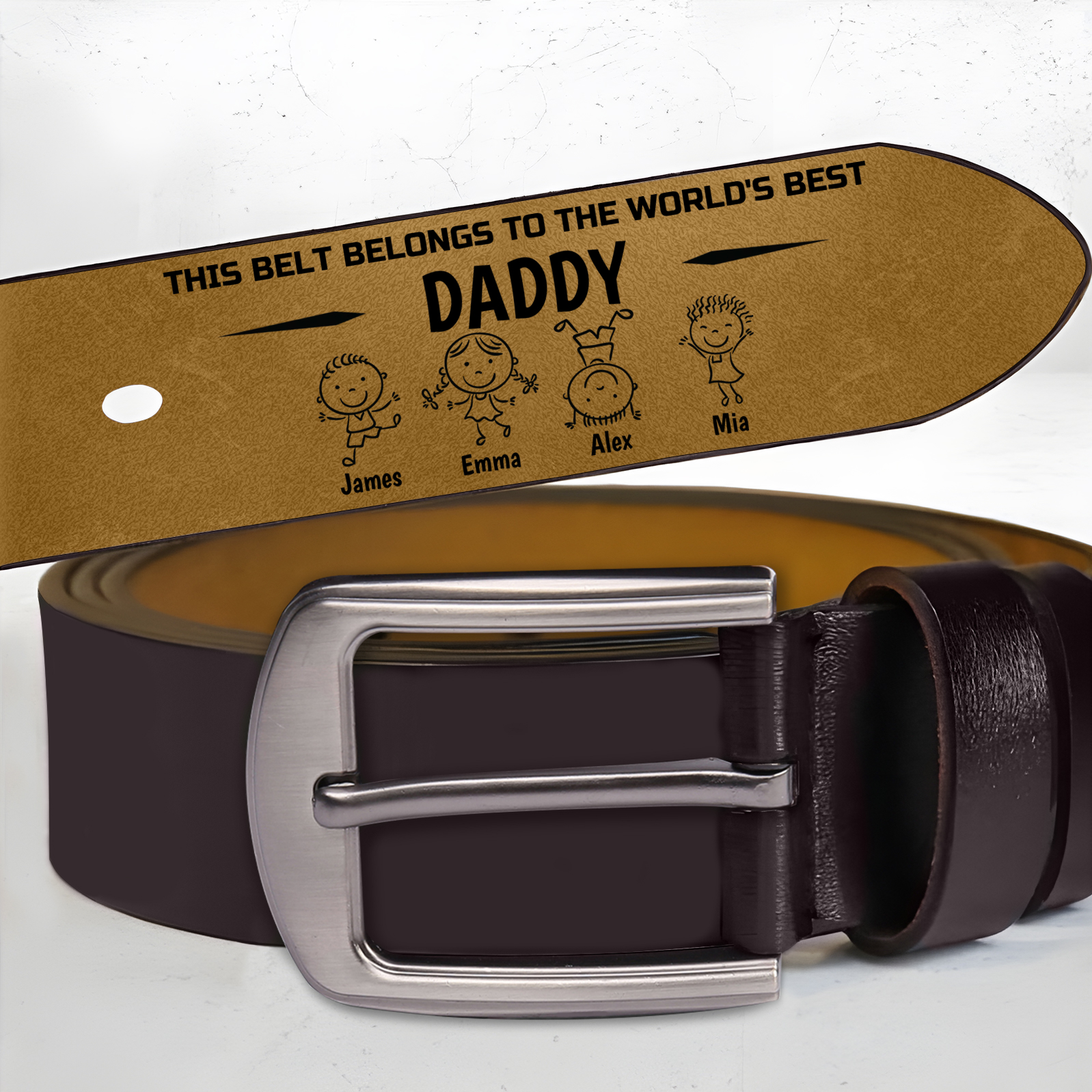 Engraved “Daddy” Belt – Custom Kids’ Names & Figures Personalised Leat