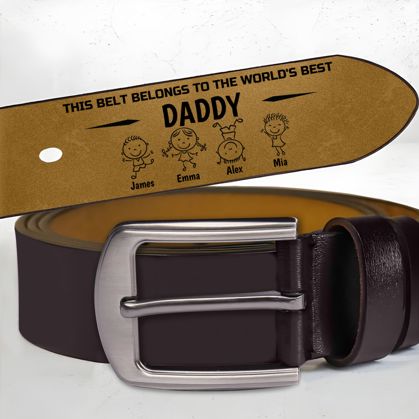 Engraved “Daddy” Belt – Custom Kids’ Names & Figures Personalised Leat