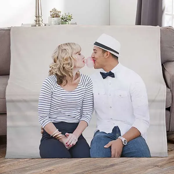 Personalized photo wool plaid blanket