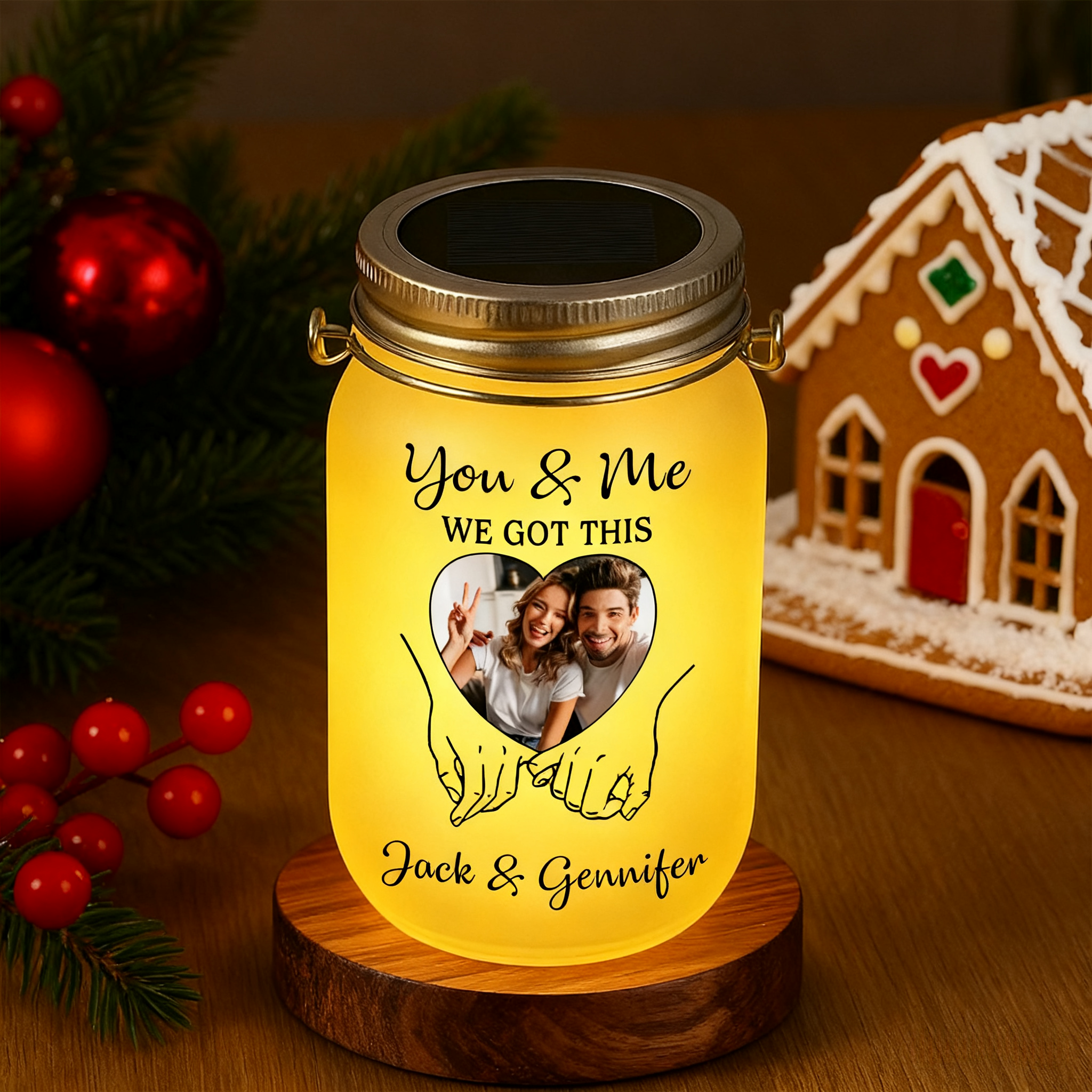 Personalised Photo LED Mason Jar Light Customisable Anniversary Christmas Valentine's Day Gift for Couples Wife Husband Romantic Night Lamp | Jessemade