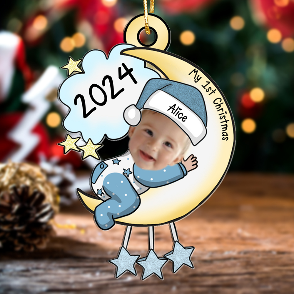 Custom Name Baby’s First Christmas Ornament Personalised Moon and Stars 2024 Keepsake | Jessemade