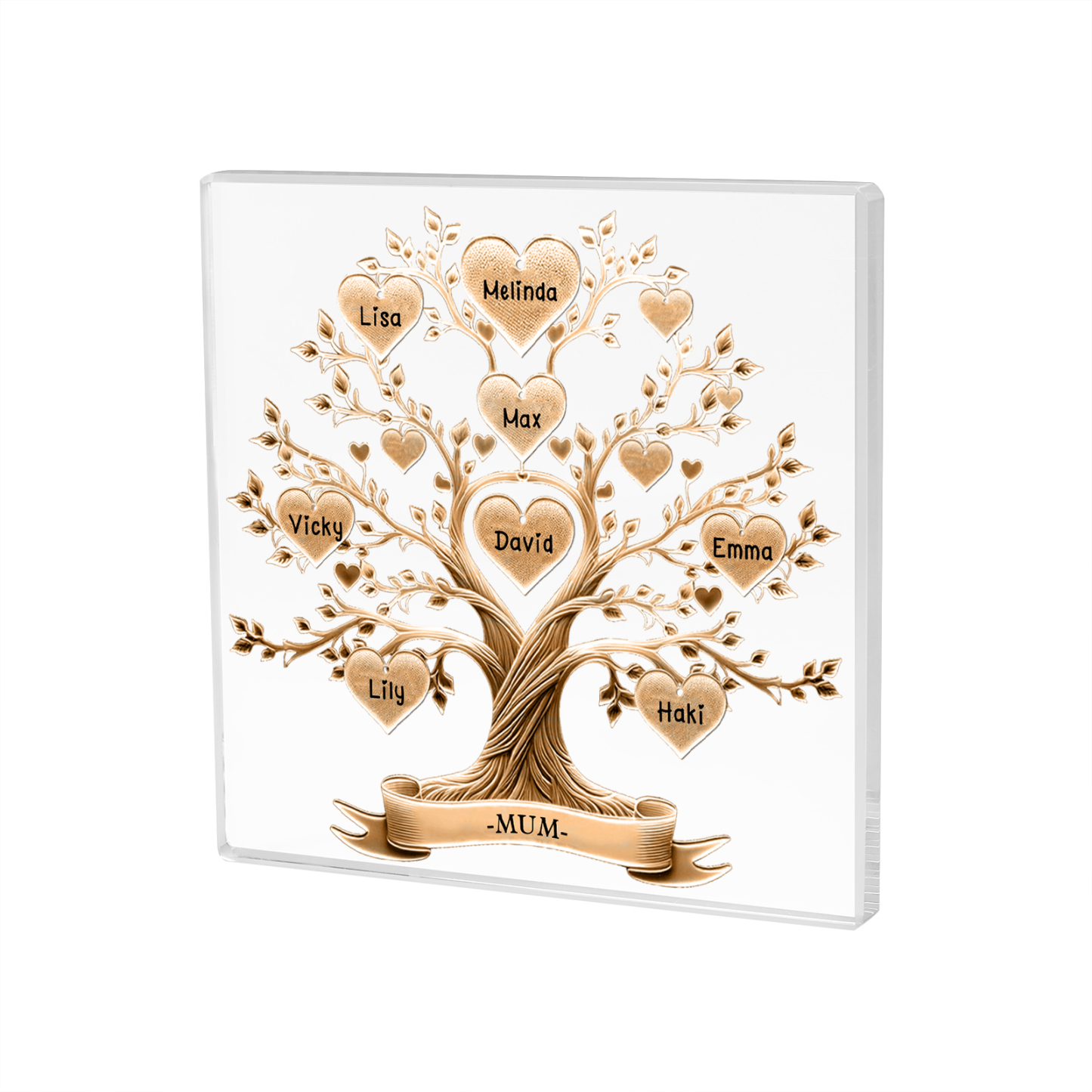 8 Names-Personalised Family Tree Acrylic Keepsake-Custom Text and Names-Acrylic Plaque Home Decoration Gift for Family/Dad/Grandad
