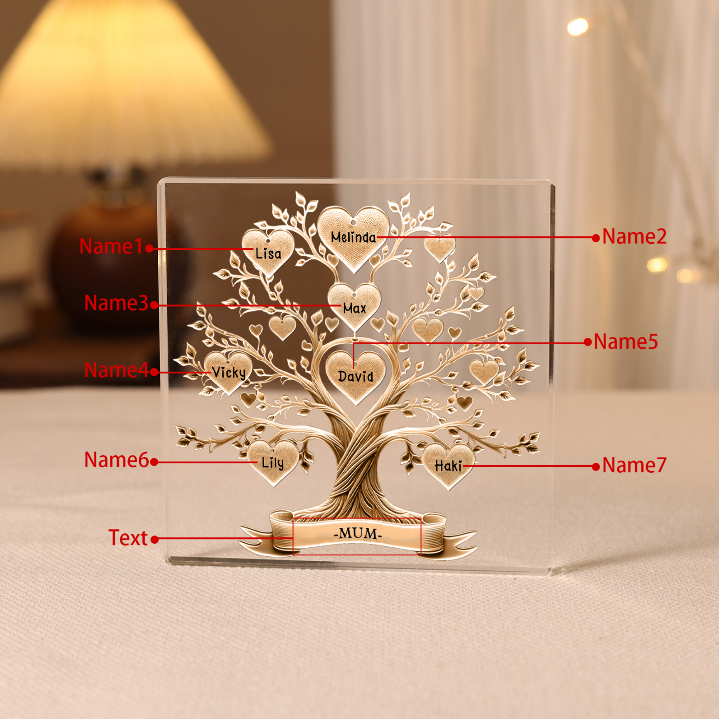 7 Names-Personalised Family Tree Acrylic Keepsake-Custom Text and Names-Acrylic Plaque Home Decoration Gift for Family/Dad/Grandad