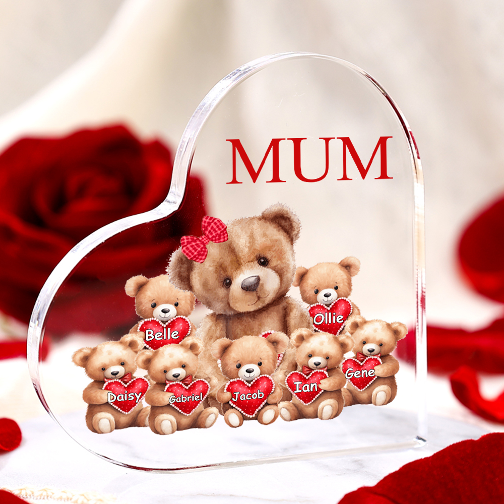 1-8 Names Customized Care Bear Name Acrylic Heart-shaped Decorative Brand Plaque Decoration for Mum