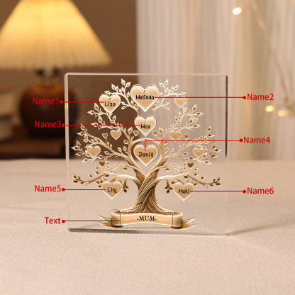 6 Names-Personalised Family Tree Acrylic Keepsake-Custom Text and Names-Acrylic Plaque Home Decoration Gift for Family/Dad/Grandad