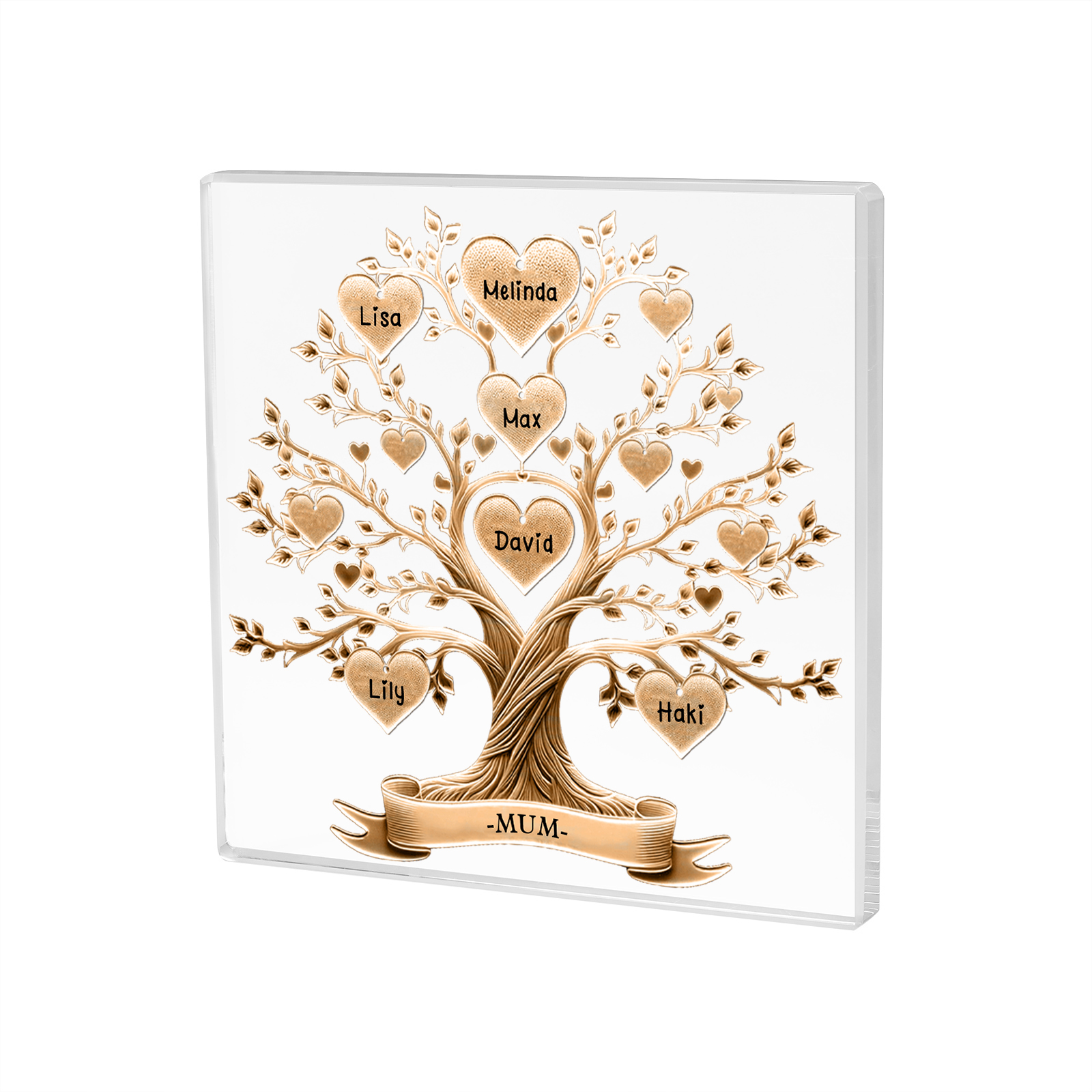 6 Names-Personalised Family Tree Acrylic Keepsake-Custom Text and Names-Acrylic Plaque Home Decoration Gift for Family/Dad/Grandad