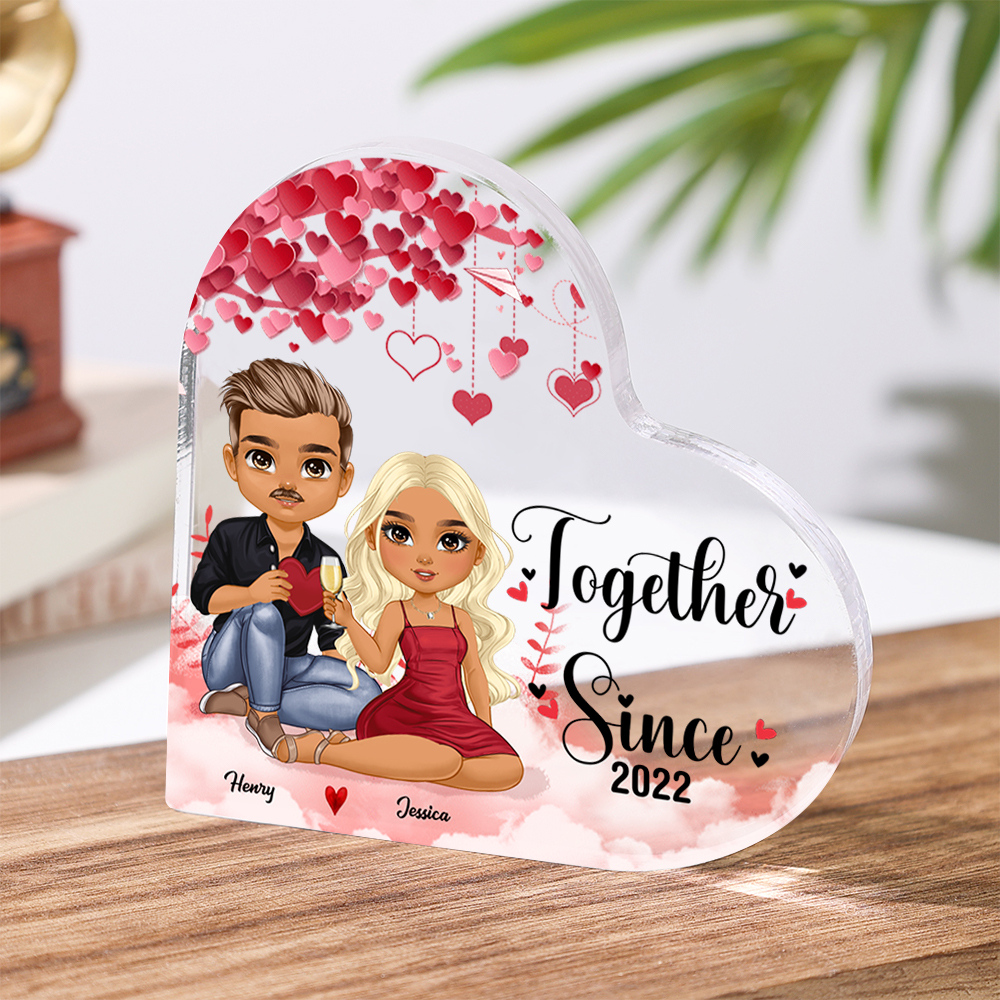 Personalised Heart Acrylic Keepsake - Custom 2 Names & 1 Year - Couple Christmas Gift for Her/Him | Jessemade