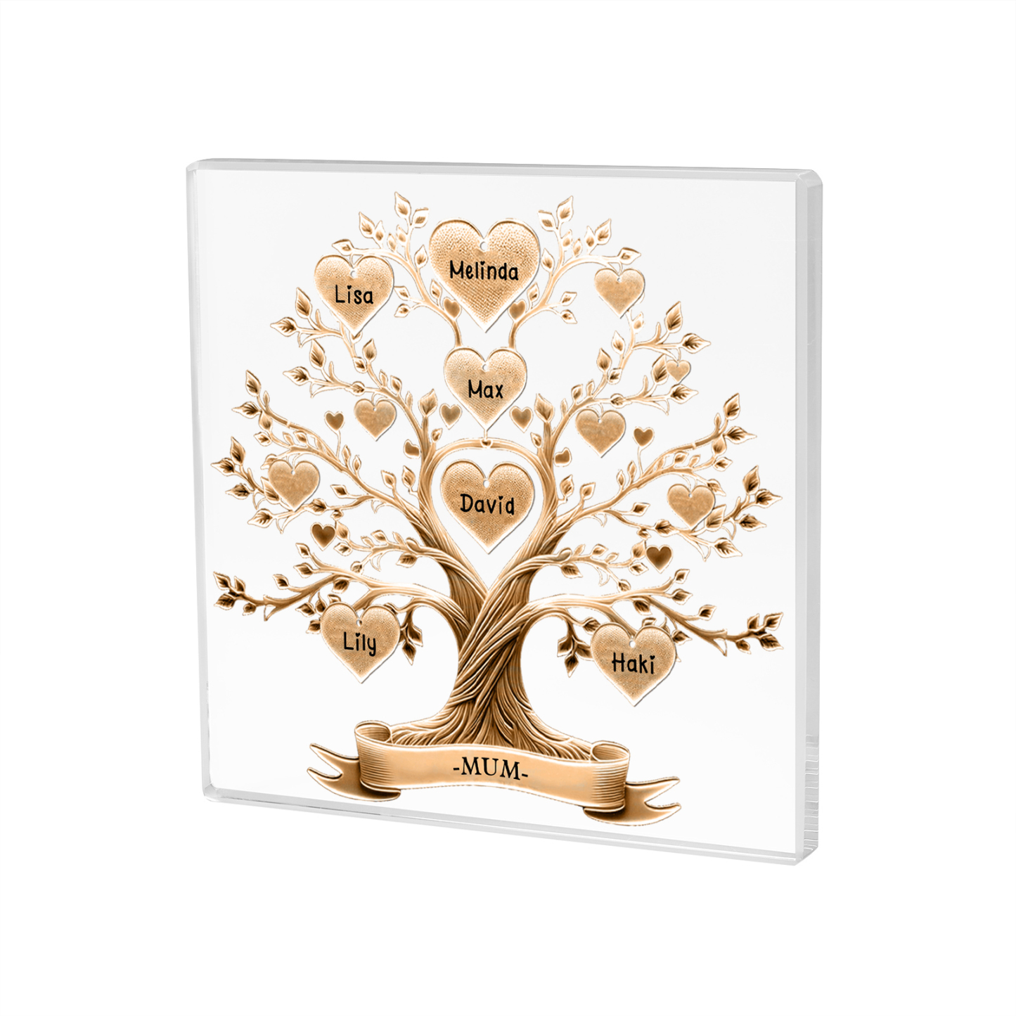 6 Names-Personalised Family Tree Acrylic Keepsake-Custom Text and Names-Acrylic Plaque Home Decoration Gift for Family/Dad/Grandad