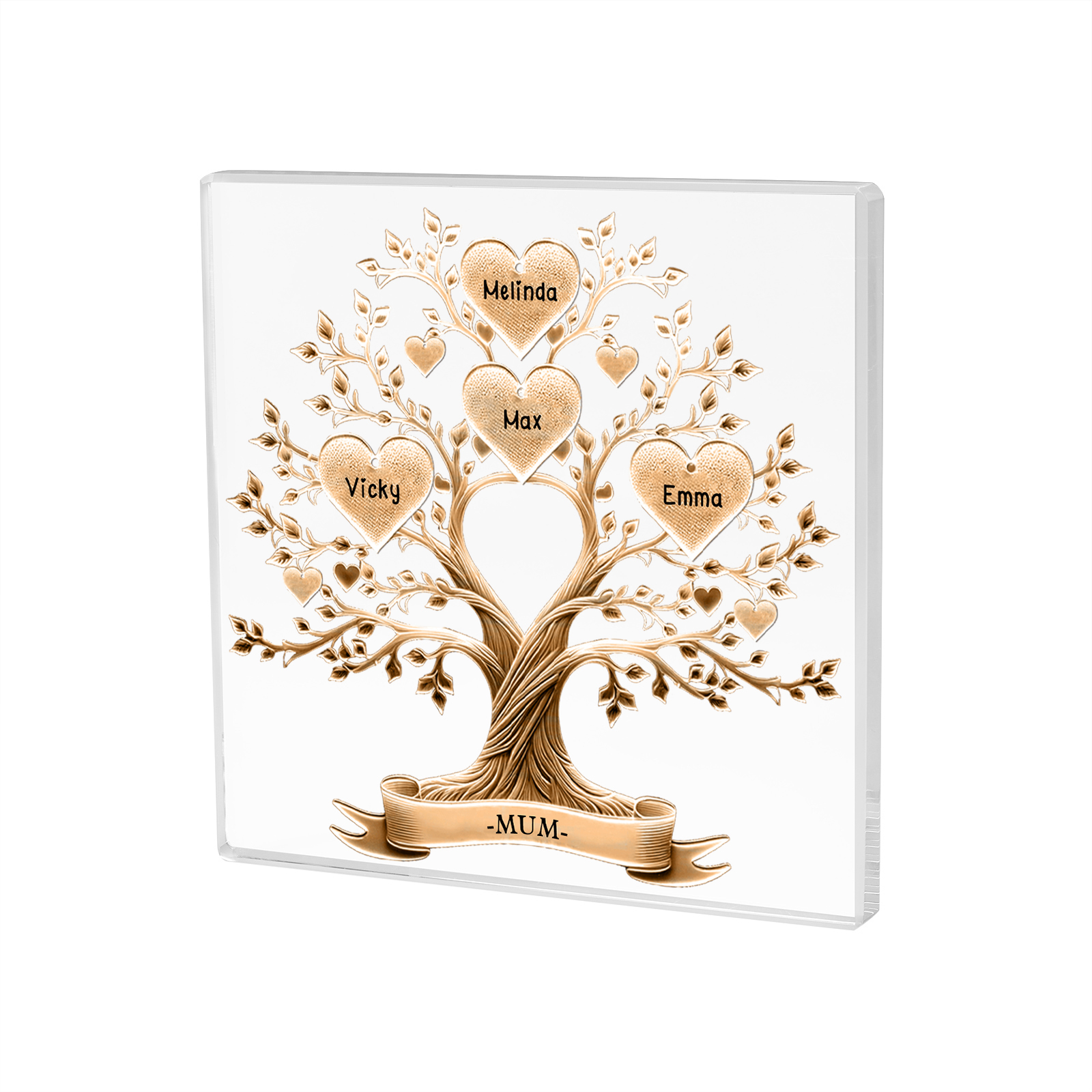 4 Names-Personalised Family Tree Acrylic Keepsake-Custom Text and Names-Acrylic Plaque Home Decoration Gift for Family/Dad/Grandad