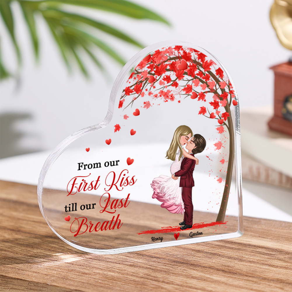 "From our First Kiss till our Last Breath" Personalised Heart Acrylic Decor - Custom 2 Names Home Decoration Christmas Gift for Couple | Jessemade